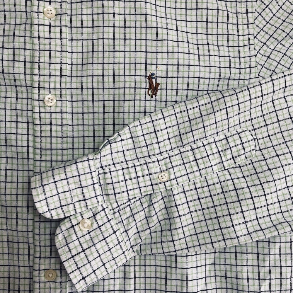 Ralph Lauren Button Down Shirt Mens Large Slim Fit Stretch Oxford Plaid Checked